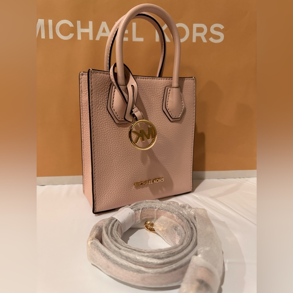 MICHAEL KORS MERCER XS N/S Shopper Crossbody Powder Blush Leather NWT $348